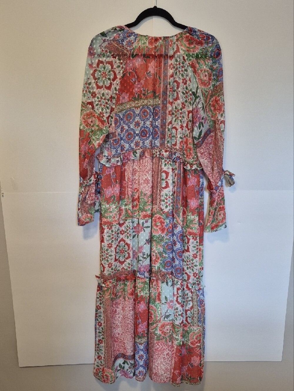 NWT Zara Floral Patchwork Boho Maxi D Multicolor V-Neck Tiered Dress - M - Picture 6 of 14